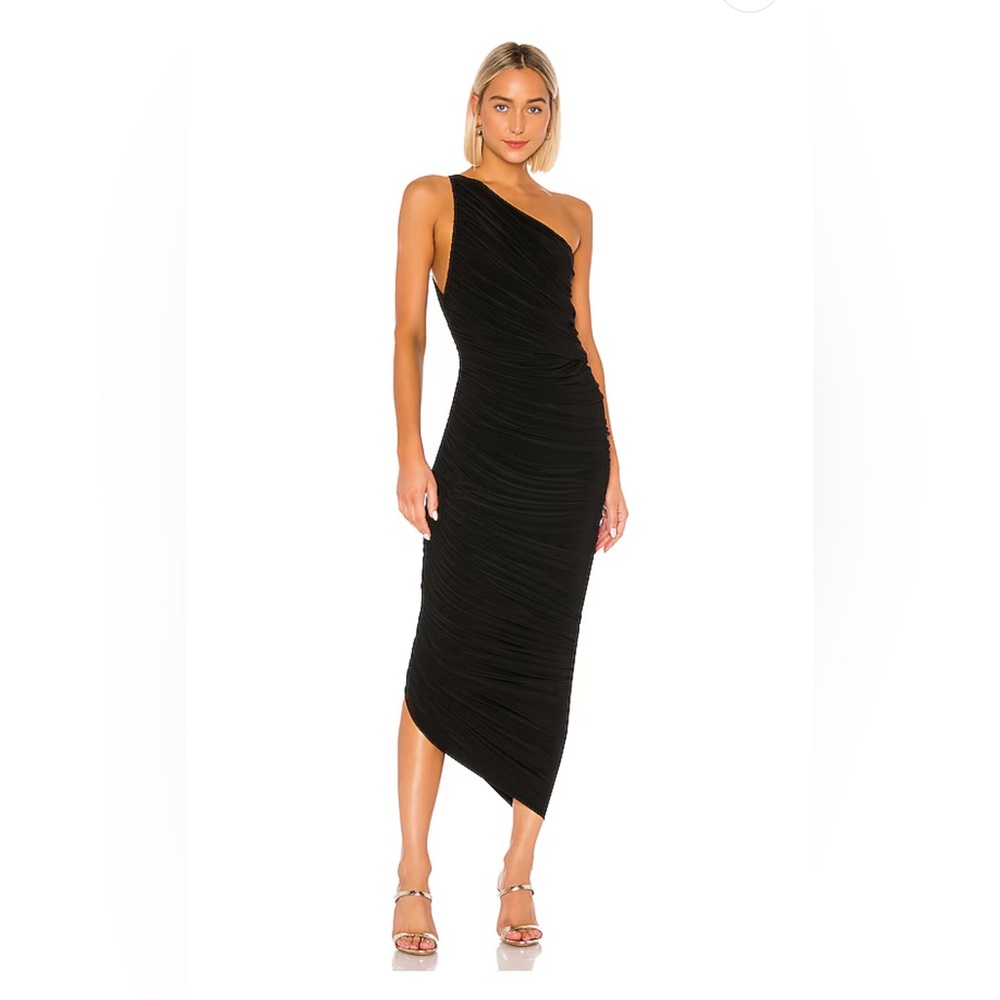 Norma Kamali One-Shoulder Ruched Midi Dress in Black